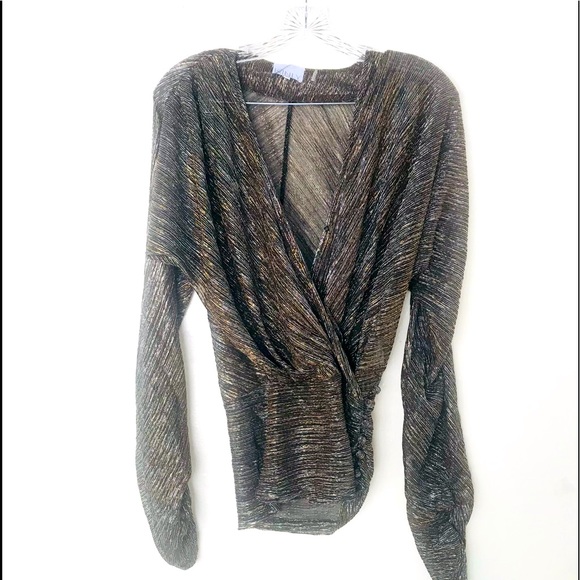 Kinly Metallic Faux Wrap Top - Picture 1 of 7